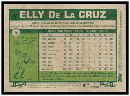 2026 Topps Heritage Elly De La Cruz Card Cincinnati Reds #70