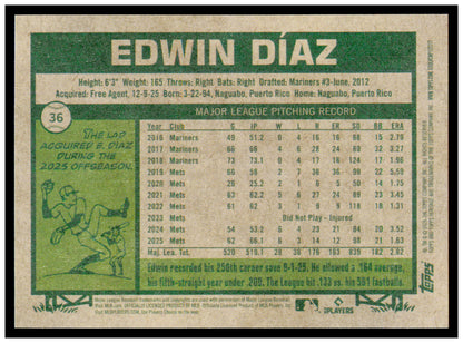 2026 Topps Heritage Edwin Díaz Card Los Angeles Dodgers #36
