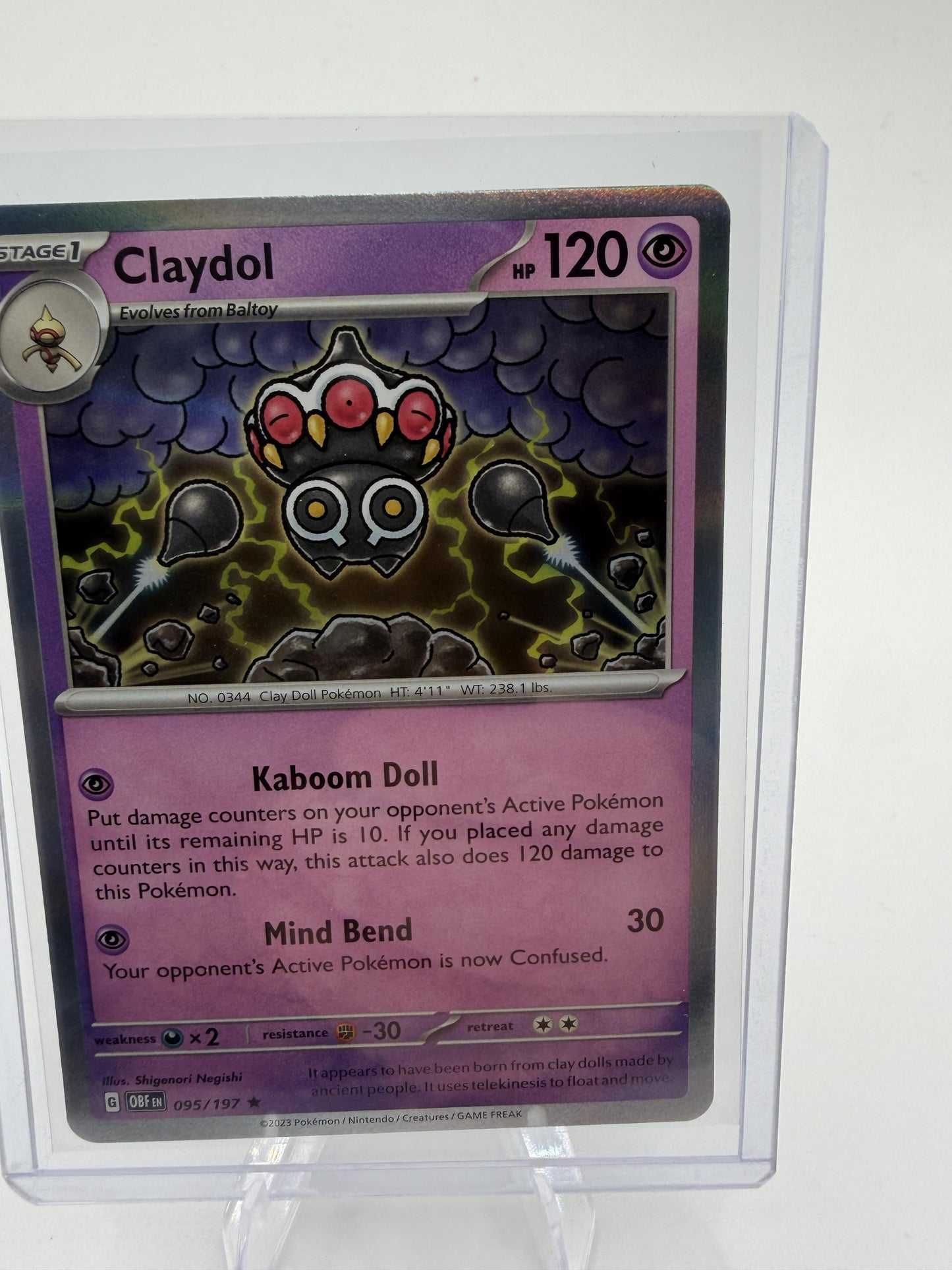 Claydol 095/197 Holo Rare Obsidian Flames Pokemon Card NM Scarlet Violet