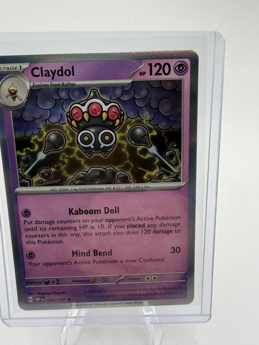 Claydol 095/197 Holo Rare Obsidian Flames Pokemon Card NM Scarlet Violet