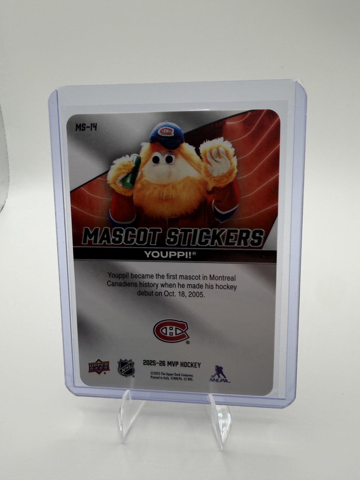 2025-26 Upper Deck MVP Youppi Card Mascot Stickers Montreal Canadiens #MS-14