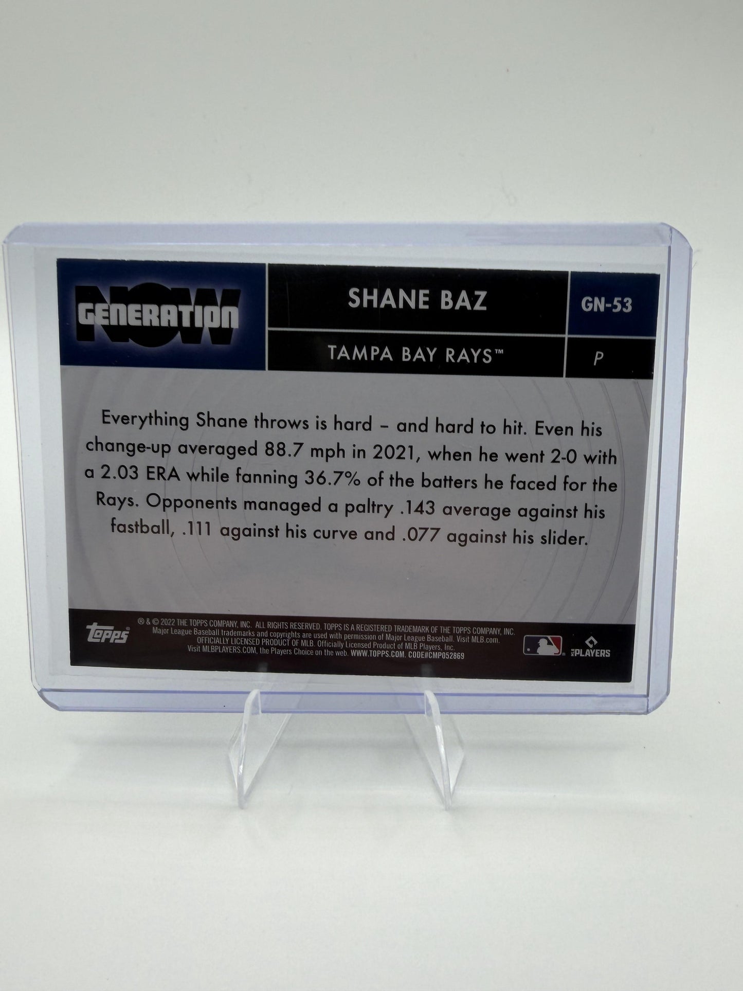 2022 Topps Shane Baz Card Generation Now Tampa Bay Rays #GN-53