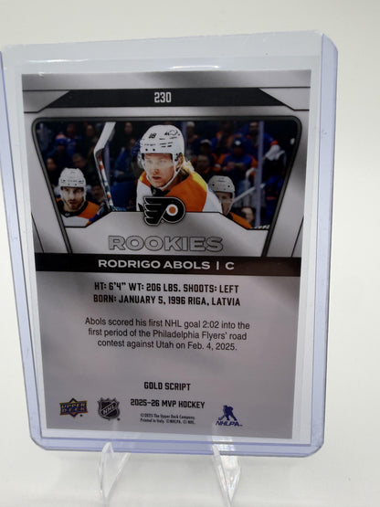 2025-26 Upper Deck MVP Rodrigo Abols Card Gold Script Philadelphia Flyers #230