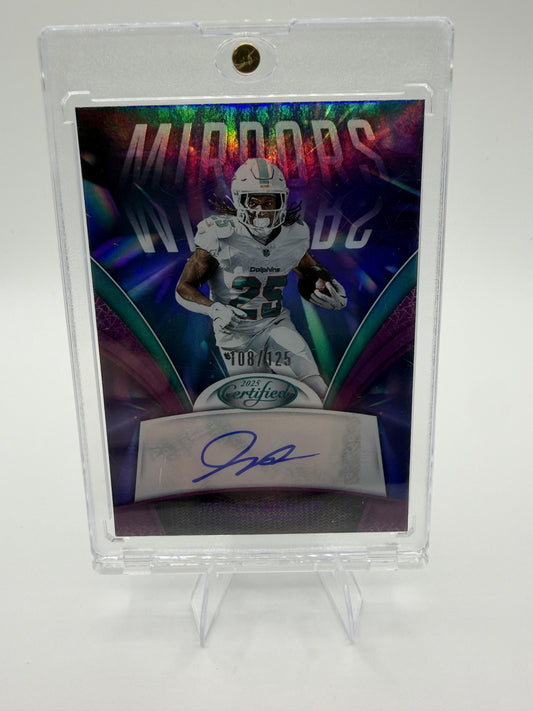 2025 Panini Certified Jaylen Wright Card Mirror Signatures Purple Dolphins