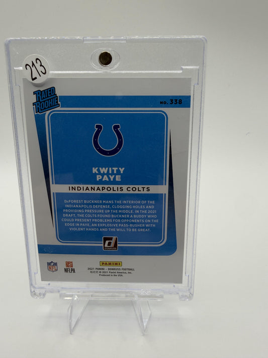 2021 Donruss Kwity Paye Card Press Proof Gold SN,RC Indianapolis Colts #338