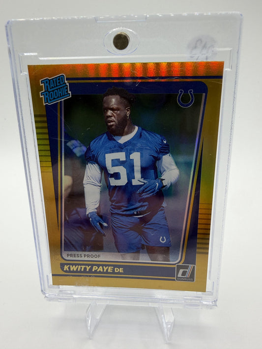 2021 Donruss Kwity Paye Card Press Proof Gold SN,RC Indianapolis Colts #338