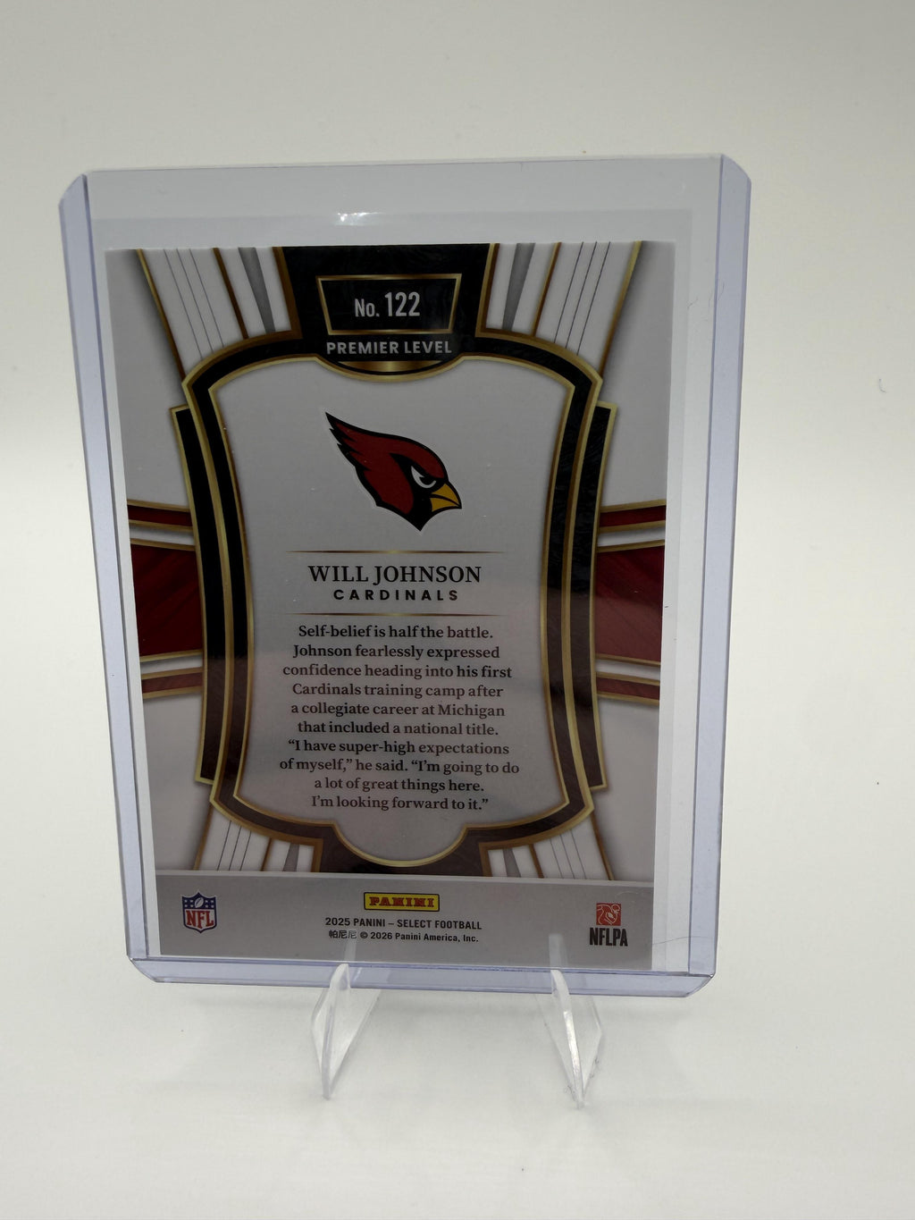 2025 Panini Select Will Johnson Card Arizona Cardinals #122