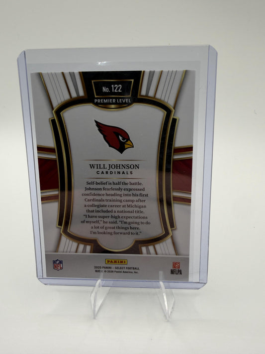 2025 Panini Select Will Johnson Card Arizona Cardinals #122