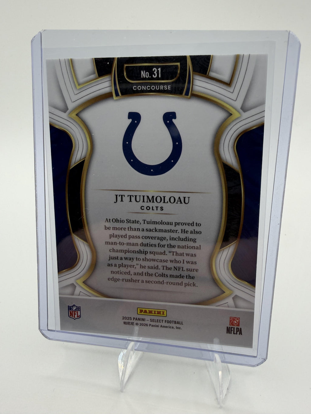 2025 Panini Select JT Tuimoloau Card RC Indianapolis Colts #31