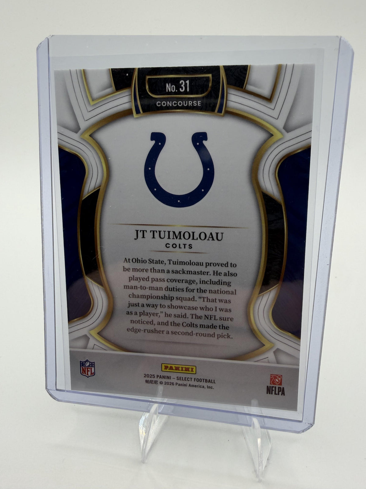 2025 Panini Select JT Tuimoloau Card RC Indianapolis Colts #31