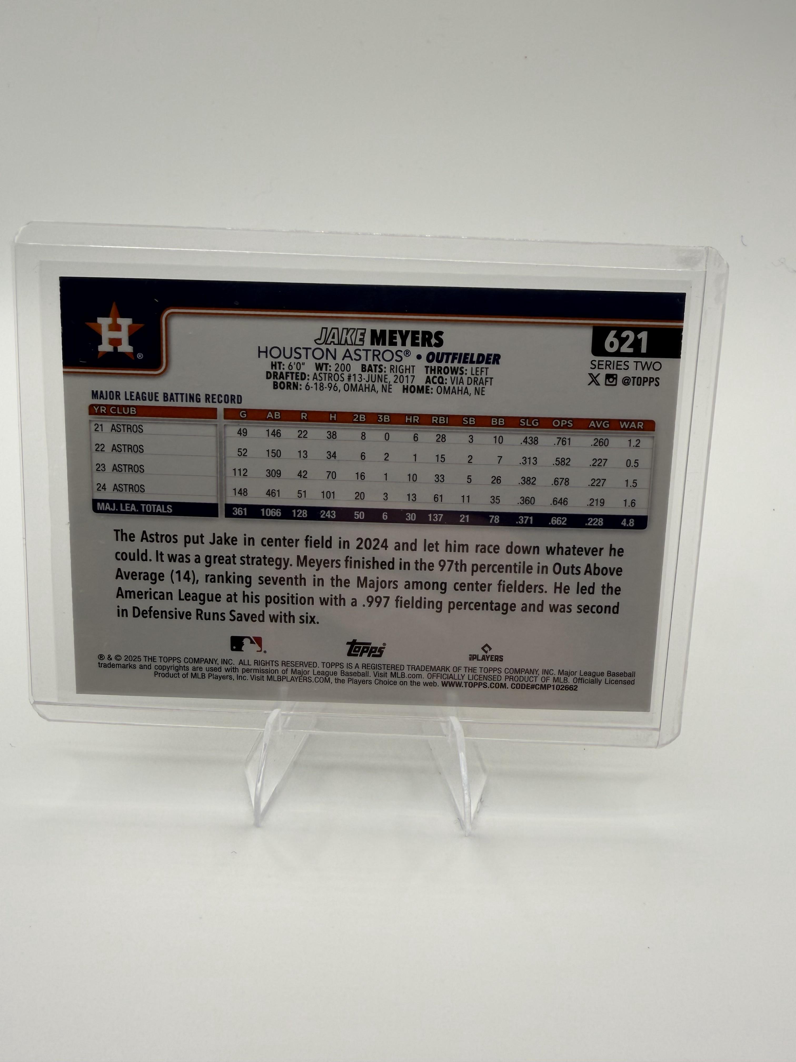 2025 Topps Jake Meyers Card Yellow Boarder Houston Astros #621
