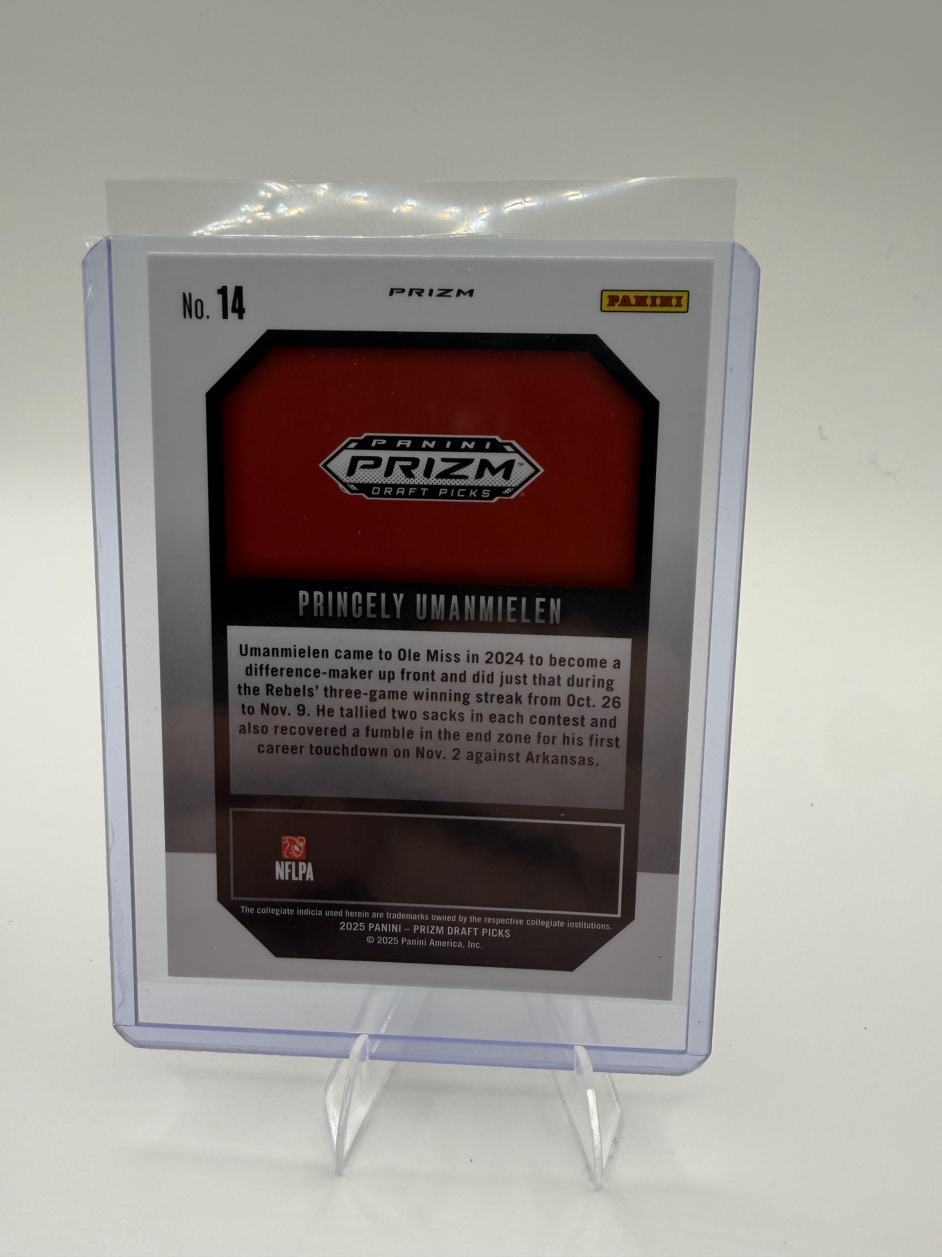 2025 Panini Prizm Draft Picks Princely Umanmielen Card New Recruits Gold Ice