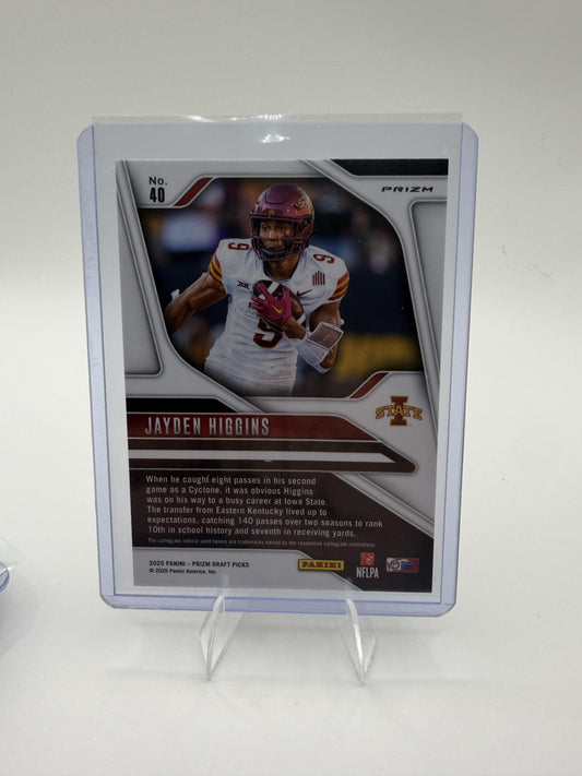 2025 Panini Prizm Draft Picks Jayden Higgins Card Prizms Gold Ice Iowa State