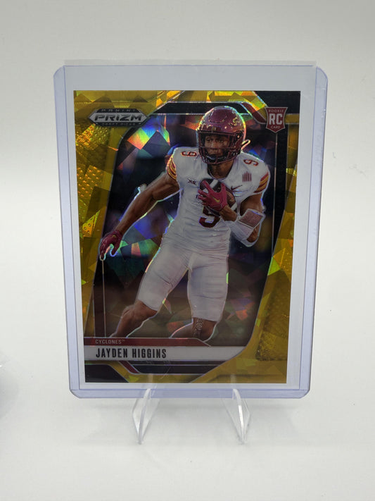 2025 Panini Prizm Draft Picks Jayden Higgins Card Prizms Gold Ice Iowa State