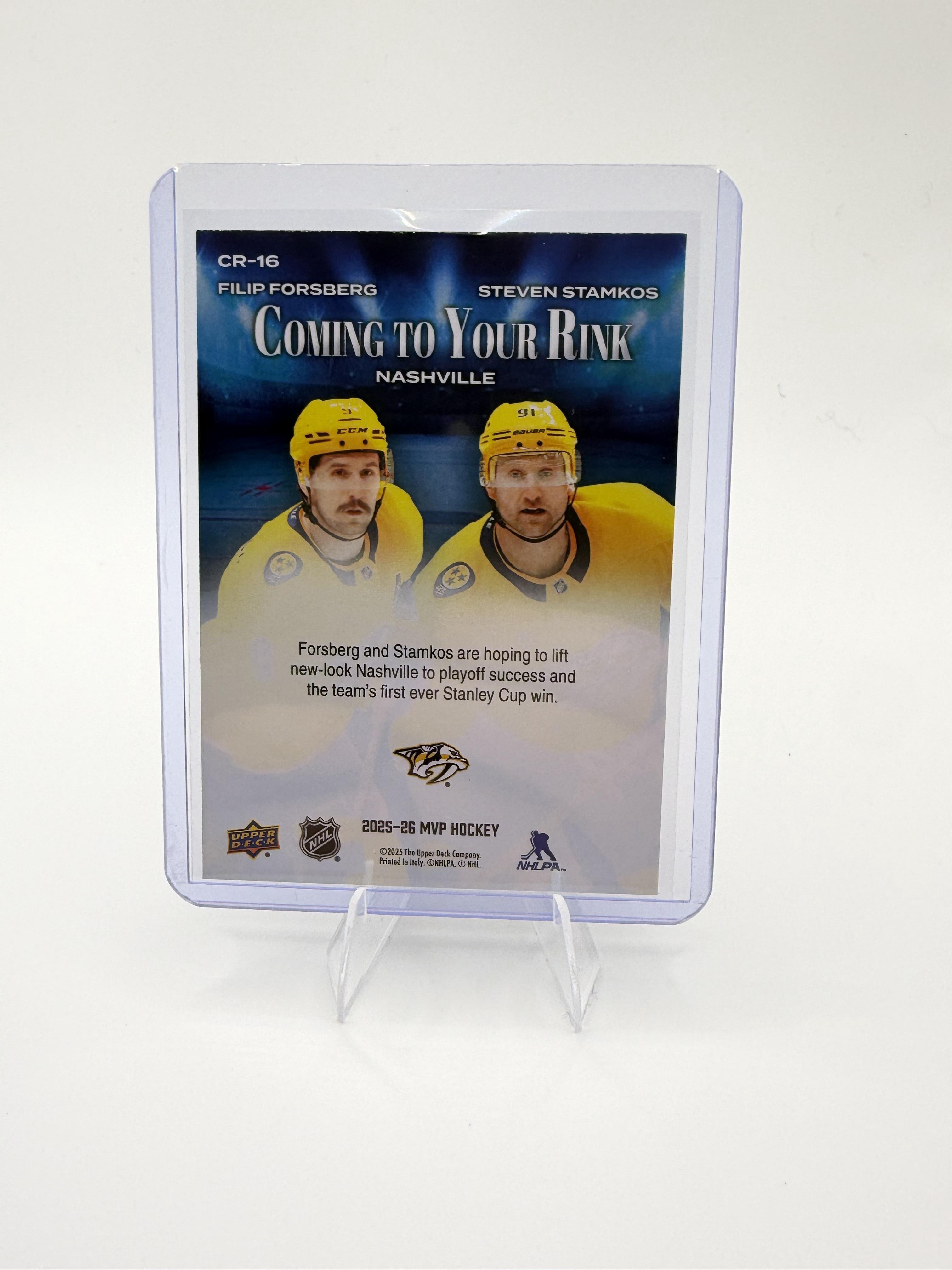 2025-26 Upper Deck MVP Filip Forsberg / Steven Stamkos Card Coming to Your Rink