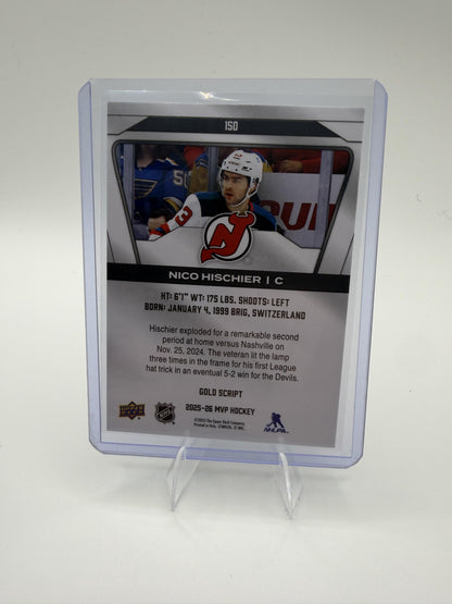 2025-26 Upper Deck MVP Nico Hischier Card Gold Script New Jersey Devils #150