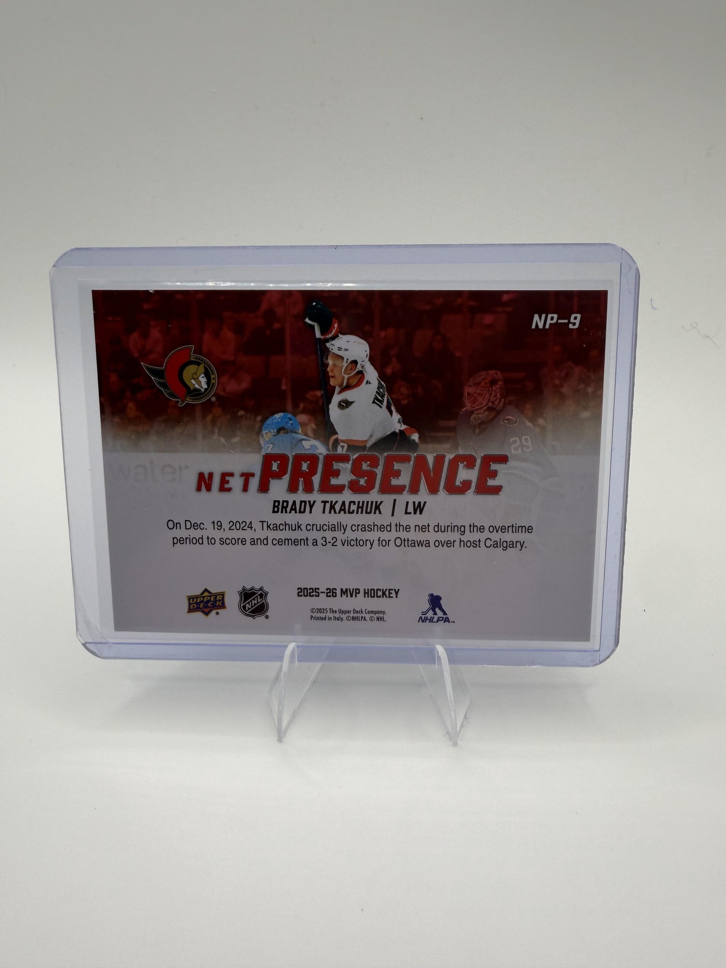 2025-26 Upper Deck MVP Brady Tkachuk Card Net Presence Ottawa Senators #NP-9