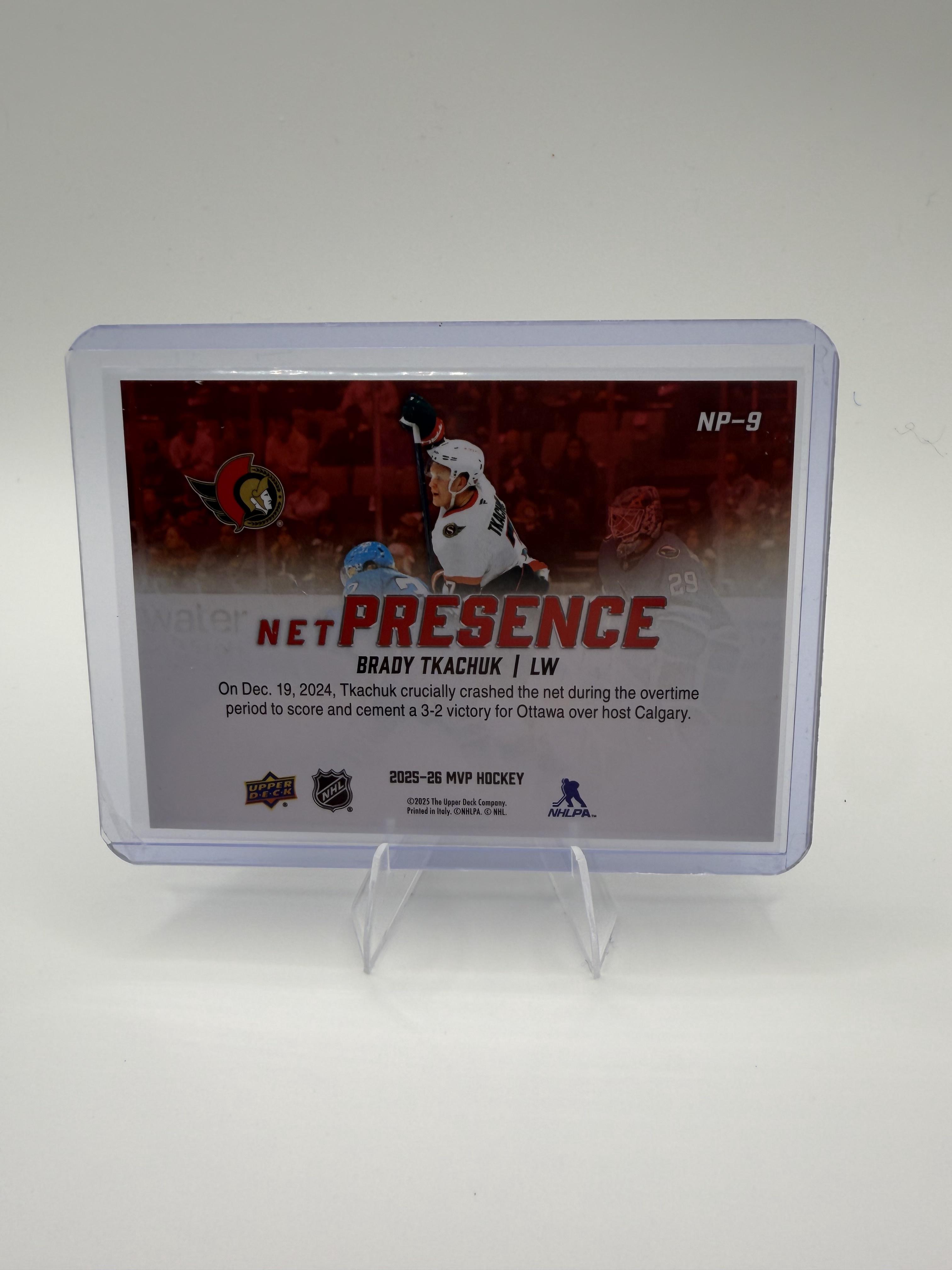 2025-26 Upper Deck MVP Brady Tkachuk Card Net Presence Ottawa Senators #NP-9