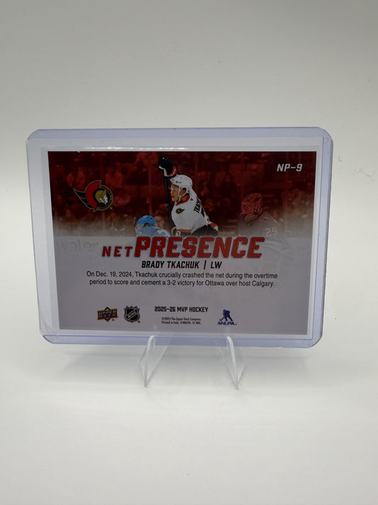 2025-26 Upper Deck MVP Brady Tkachuk Card Net Presence Ottawa Senators #NP-9