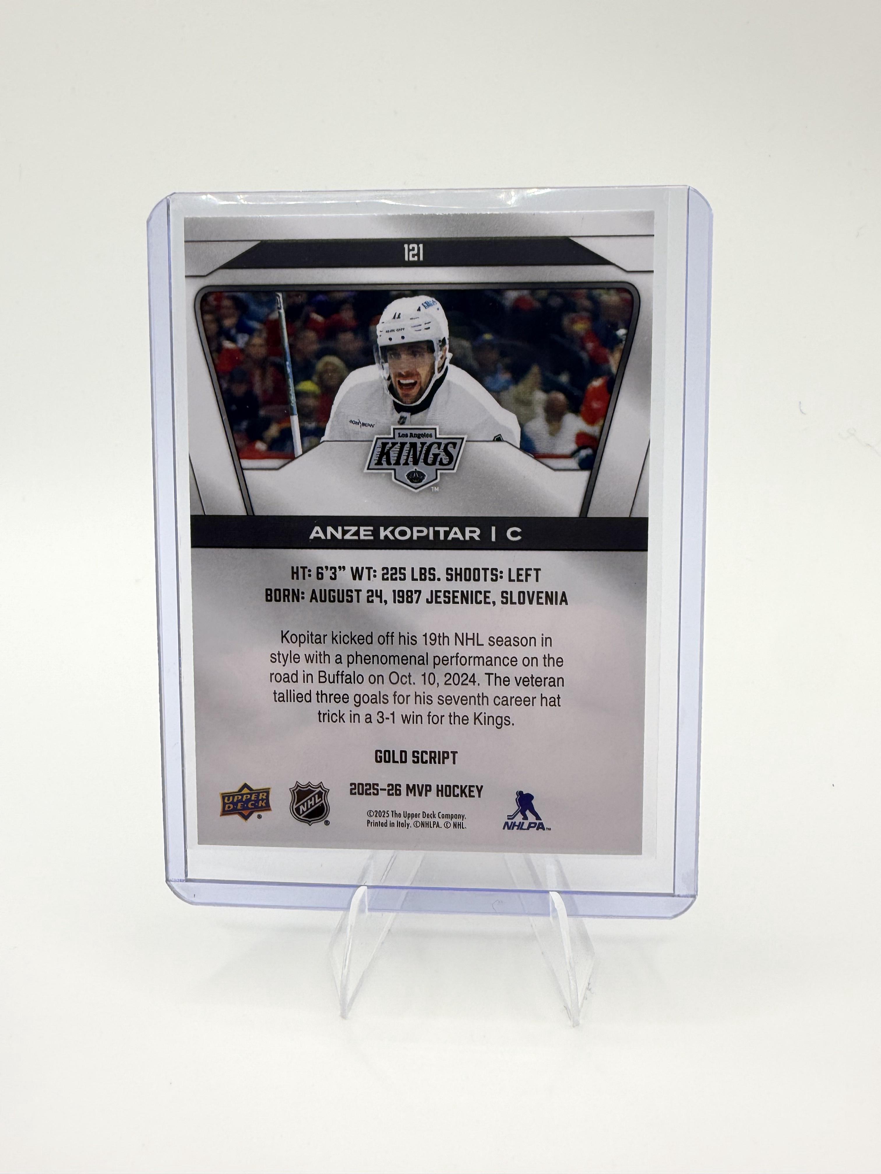 2025-26 Upper Deck MVP Anze Kopitar Card Gold Script Los Angeles Kings #121