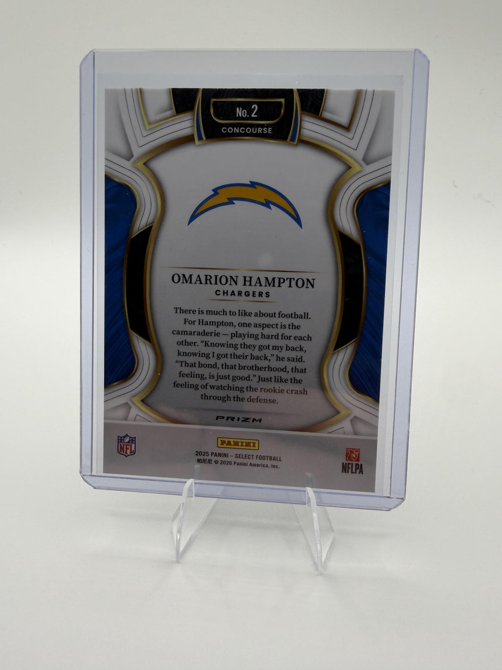 2025 Panini Select Omarion Hampton Card Black & Gold Prizm Shock RC  Chargers