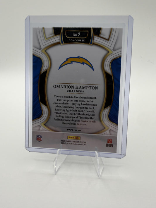 2025 Panini Select Omarion Hampton Card Black & Gold Prizm Shock RC  Chargers