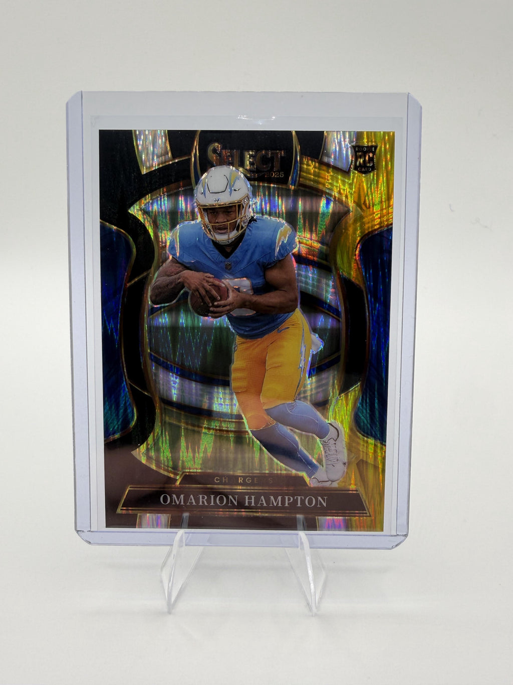 2025 Panini Select Omarion Hampton Card Black & Gold Prizm Shock RC  Chargers