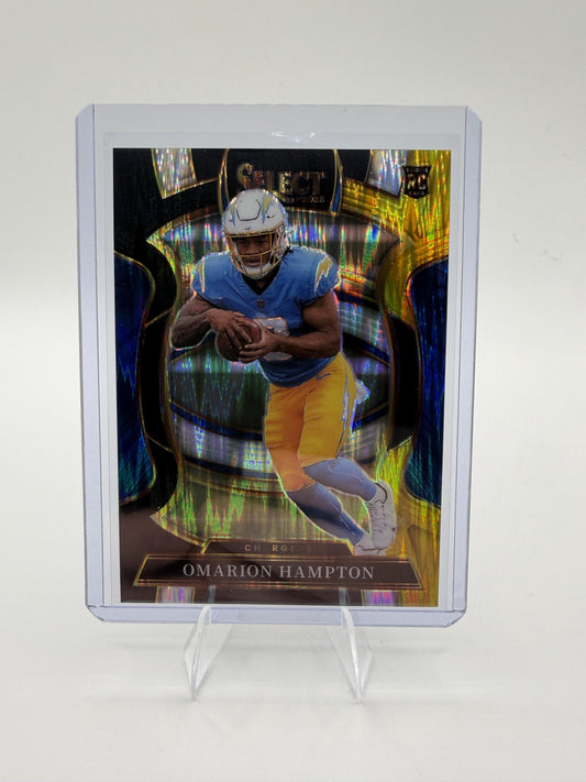 2025 Panini Select Omarion Hampton Card Black & Gold Prizm Shock RC  Chargers