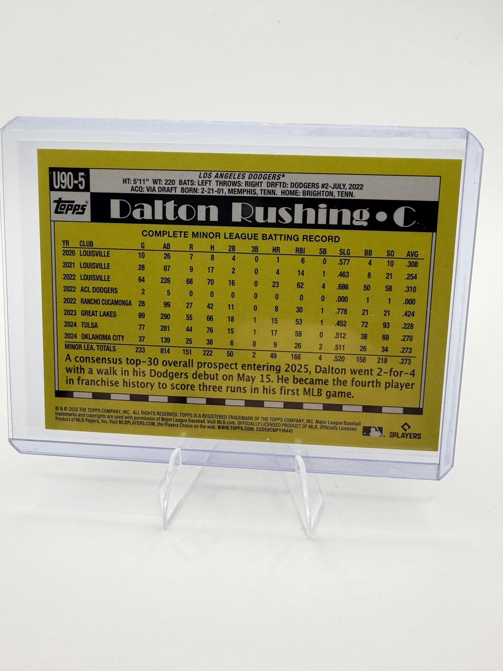 2025 Topps Update Dalton Rushing Card 1990 35th Anniversary Rainbow Foil