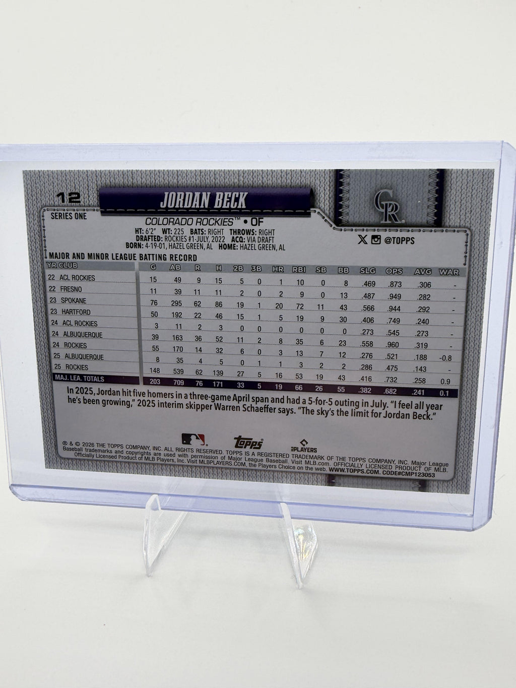 2026 Topps Jordan Beck RC #12 75th Anniversary Diamante Foil Parallel Rockies