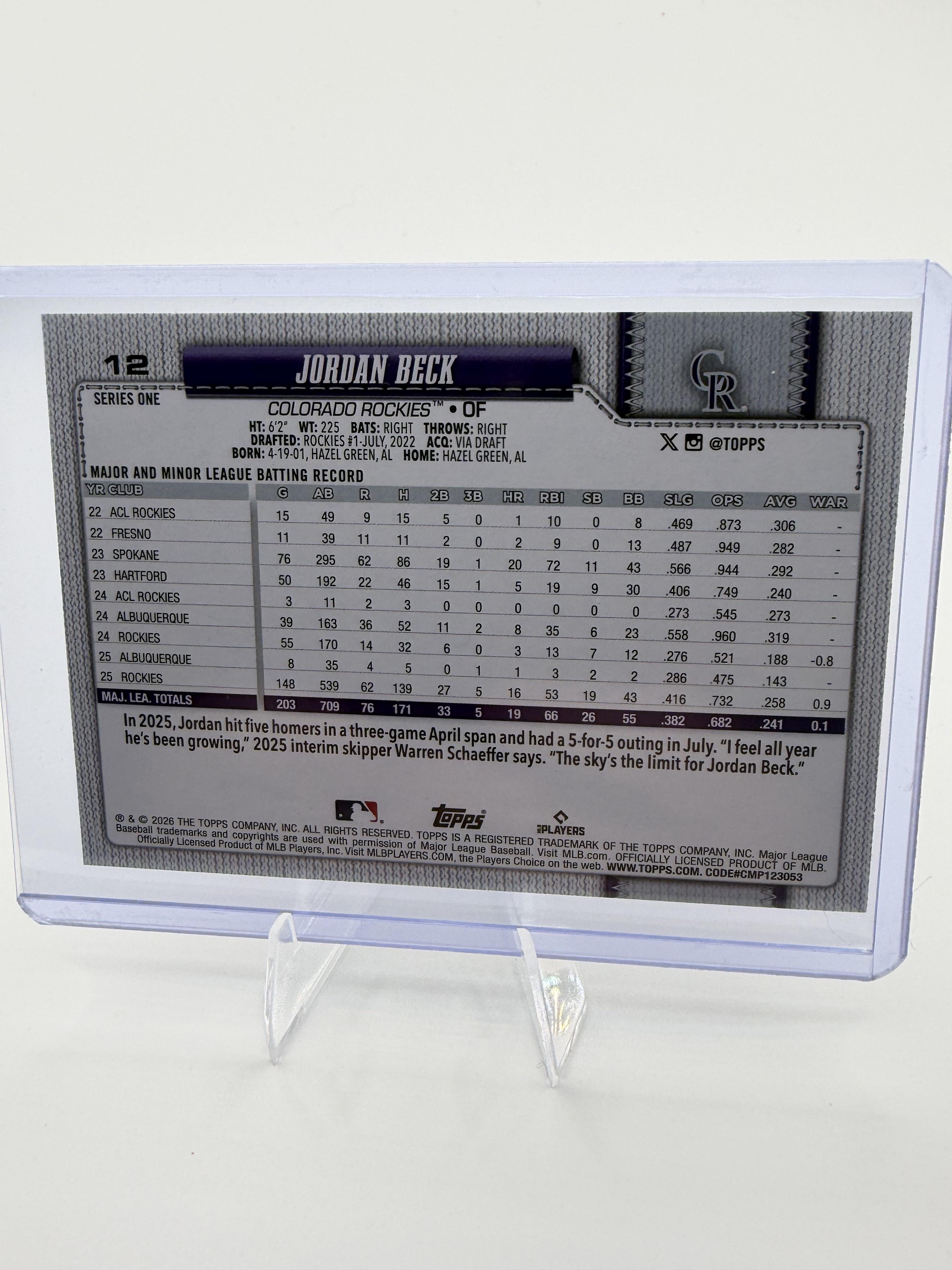 2026 Topps Jordan Beck RC #12 75th Anniversary Diamante Foil Parallel Rockies