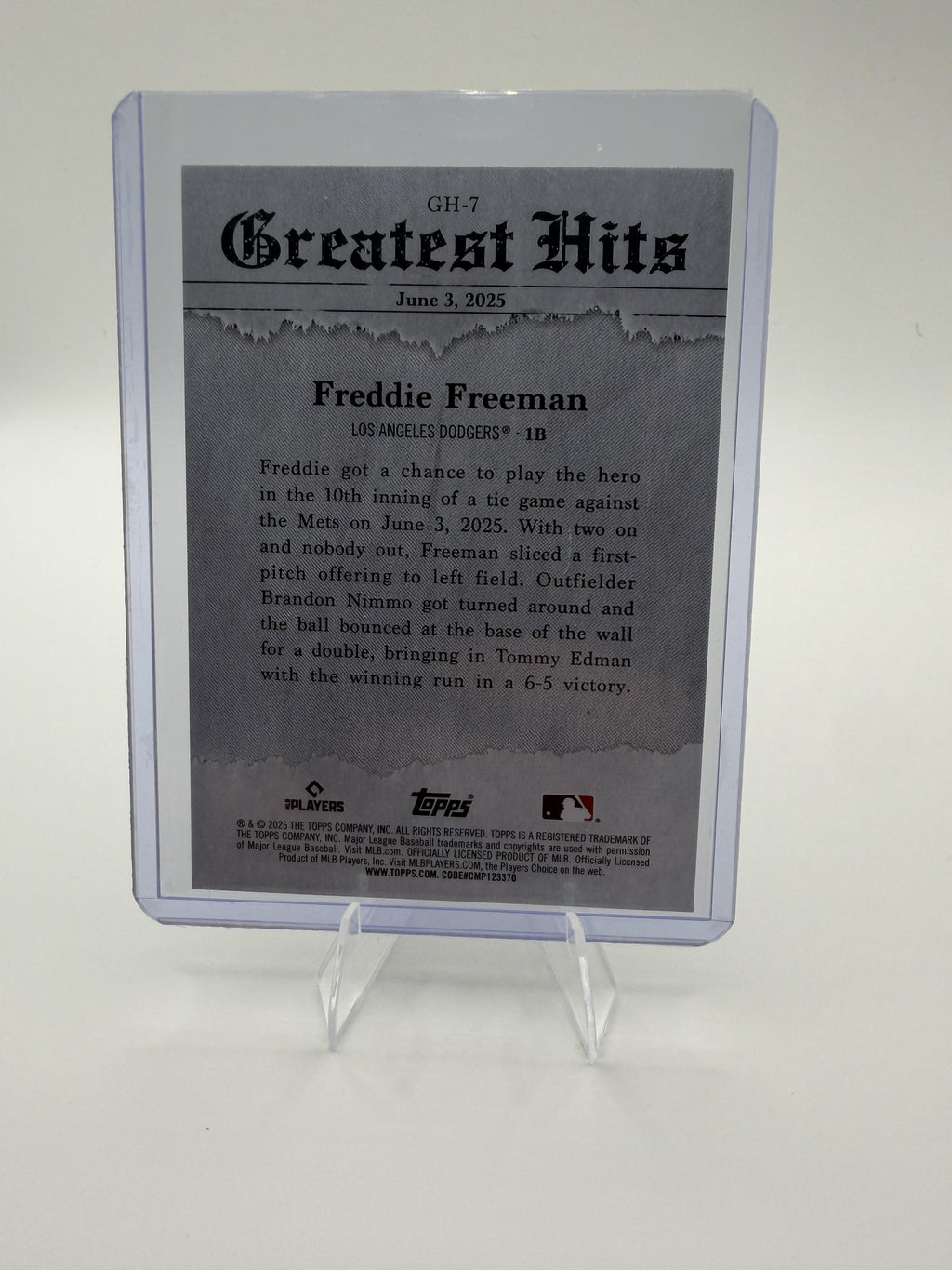 2026 Topps Freddie Freeman Card 2025 Greatest Hits Los Angeles Dodgers #GH-7
