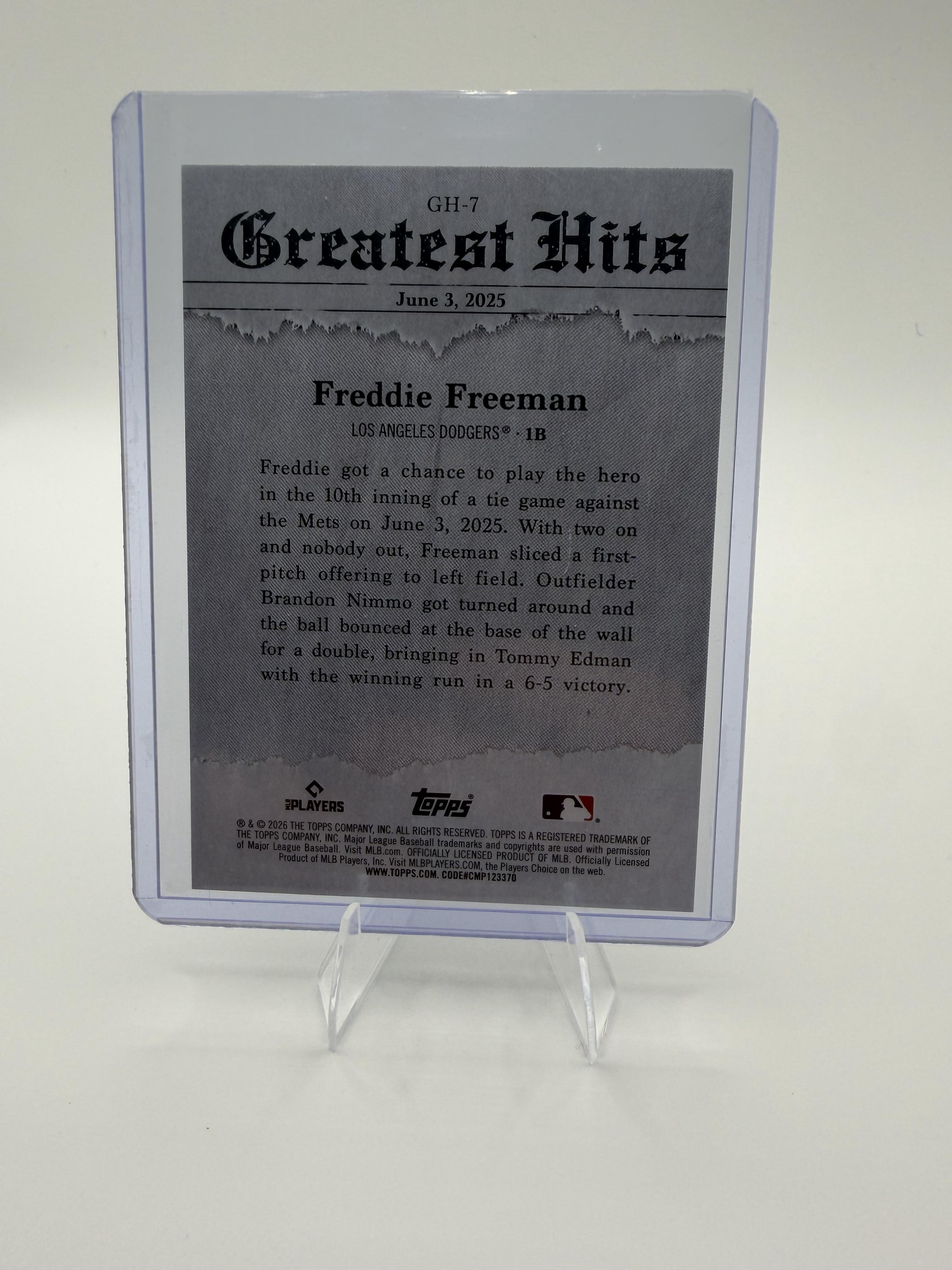 2026 Topps Freddie Freeman Card 2025 Greatest Hits Los Angeles Dodgers #GH-7