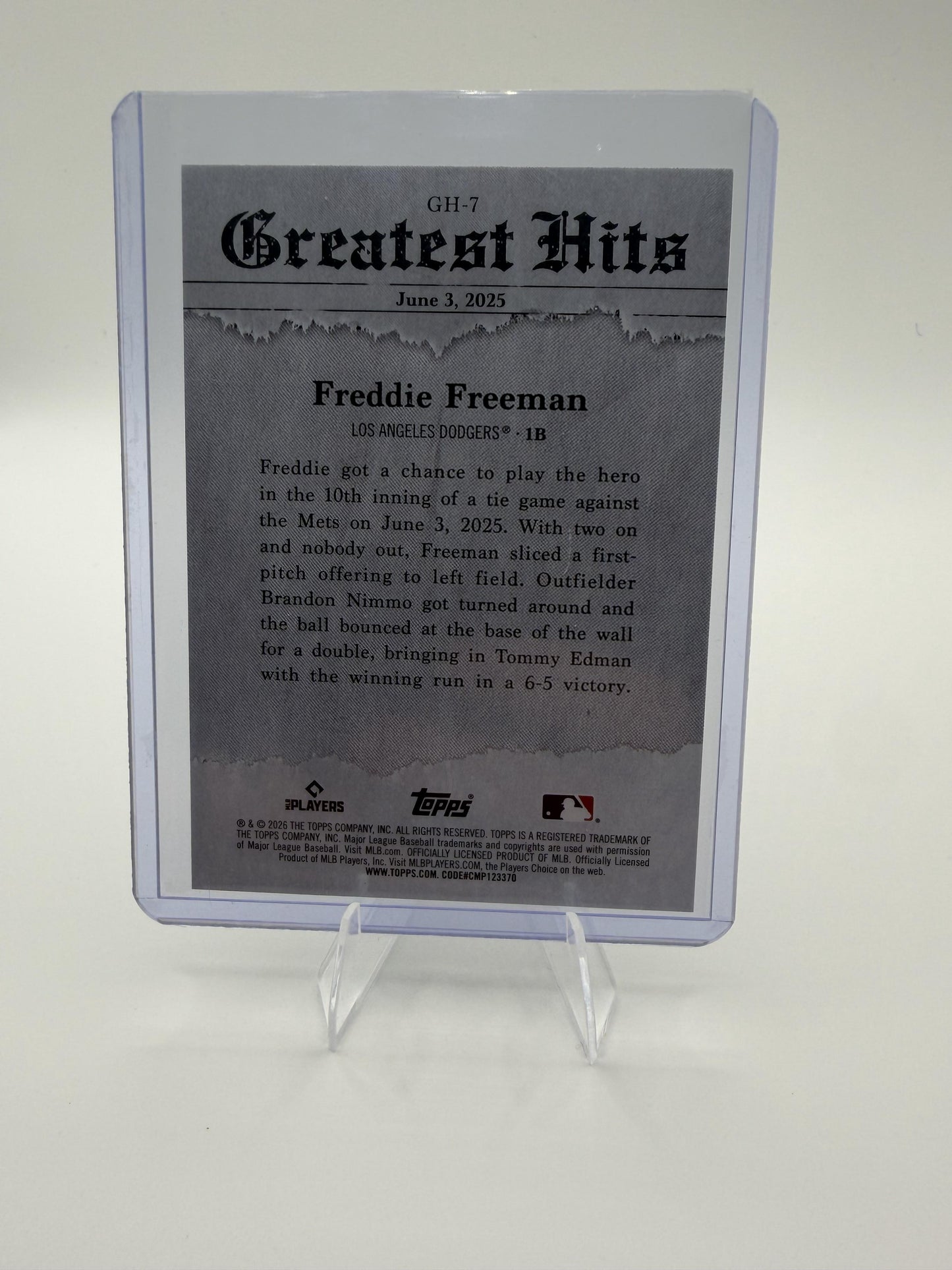 2026 Topps Freddie Freeman Card 2025 Greatest Hits Los Angeles Dodgers #GH-7