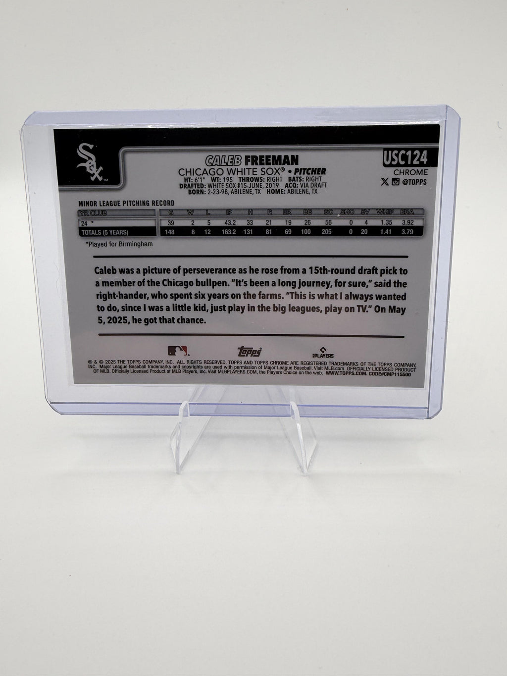 2025 Topps Chrome Update Caleb Freeman Refractor White Sox