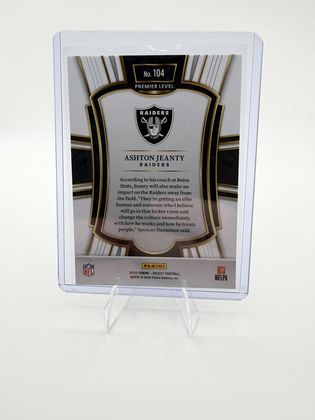 2025 Panini Select Ashton Jeanty Card Las Vegas Raiders #104 Premier Level