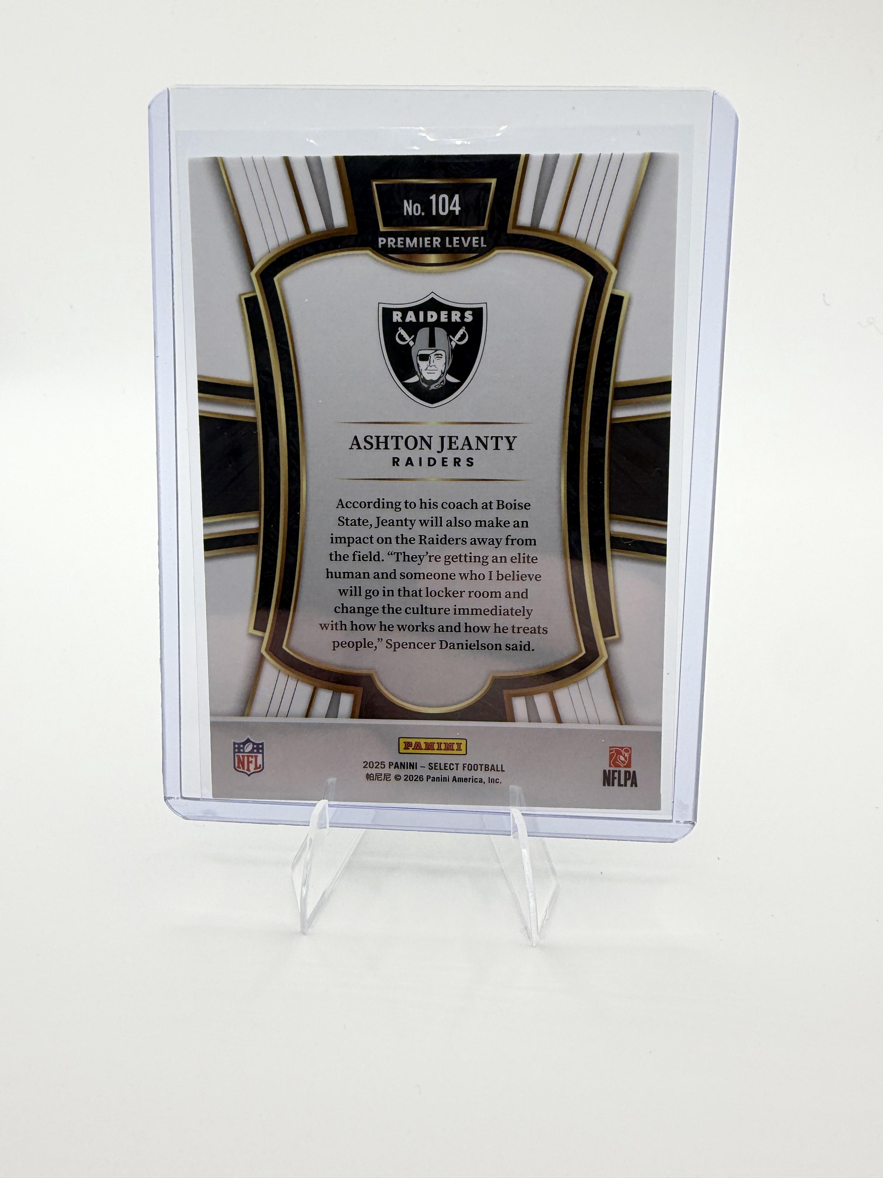 2025 Panini Select Ashton Jeanty Card Las Vegas Raiders #104 Premier Level