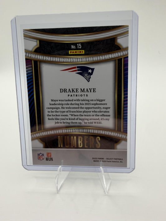 2025 Panini Select Drake Maye RC Numbers  Insert #15 Patriots Rookie Card