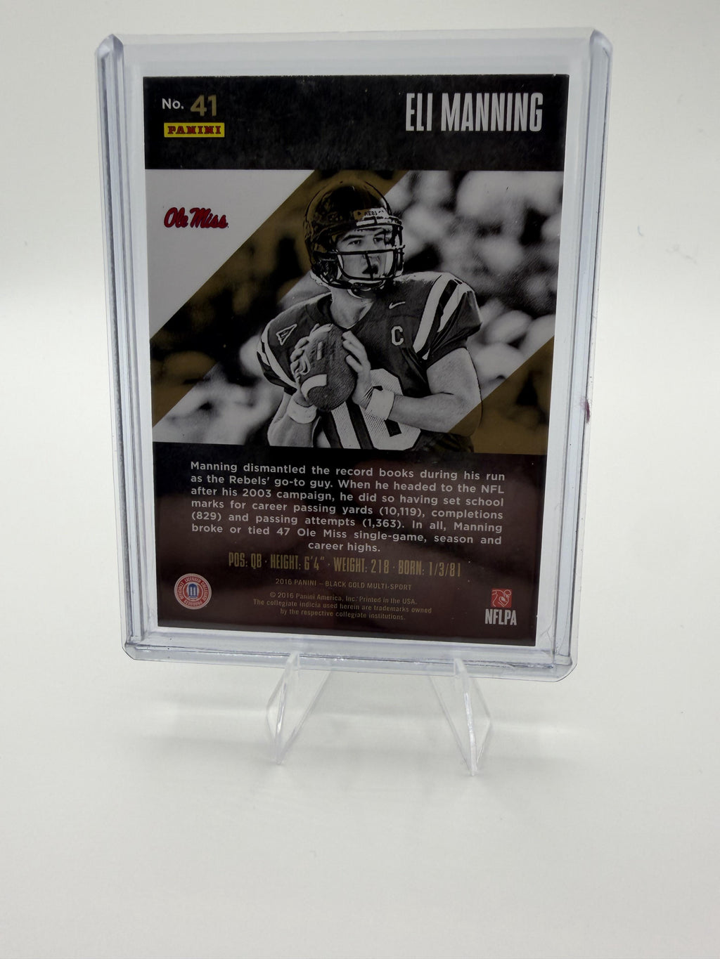 2016 Panini Black Gold Eli Manning Ole Miss Rebels #41 Serial Numbered /99