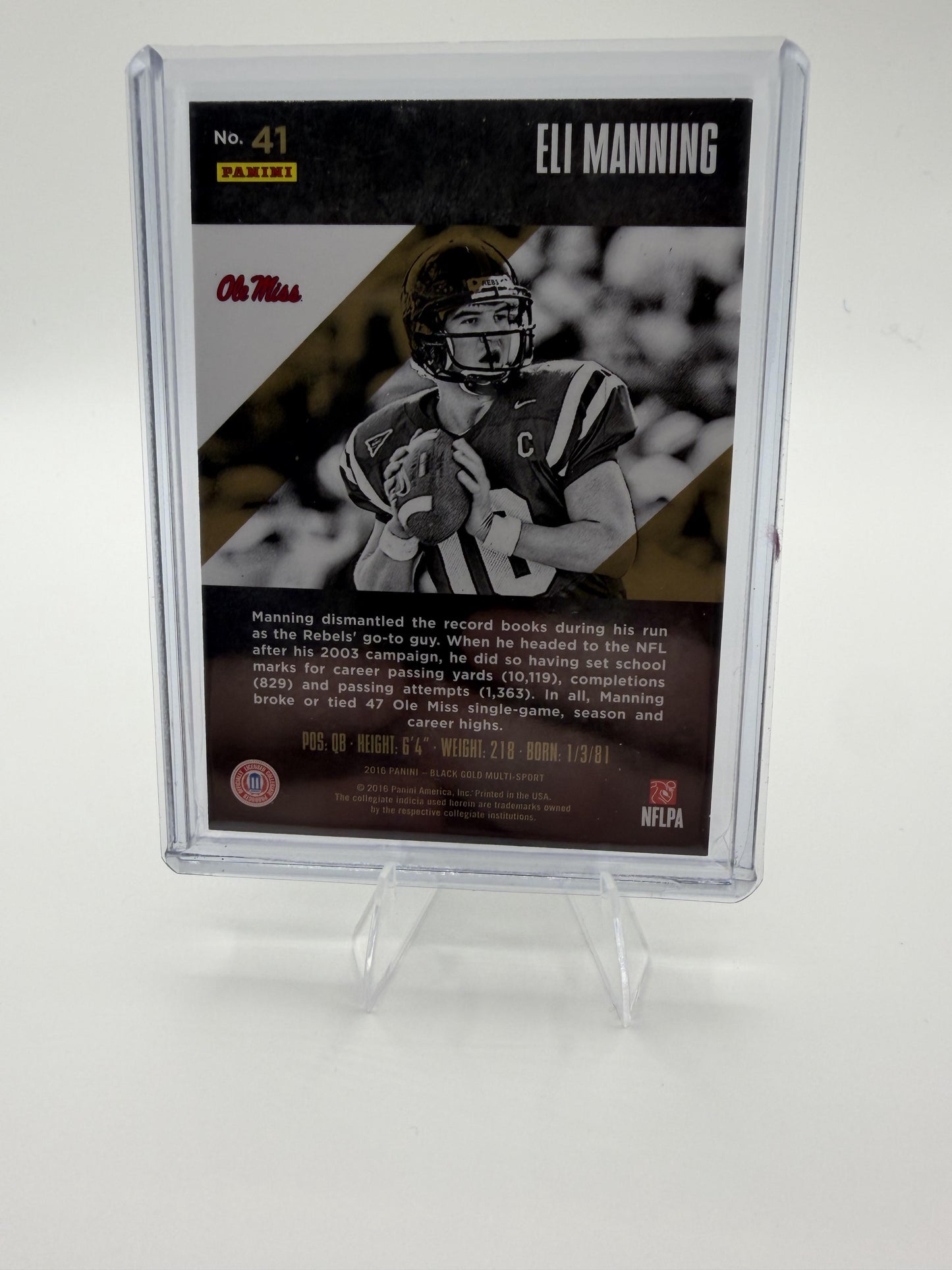 2016 Panini Black Gold Eli Manning Ole Miss Rebels #41 Serial Numbered /99