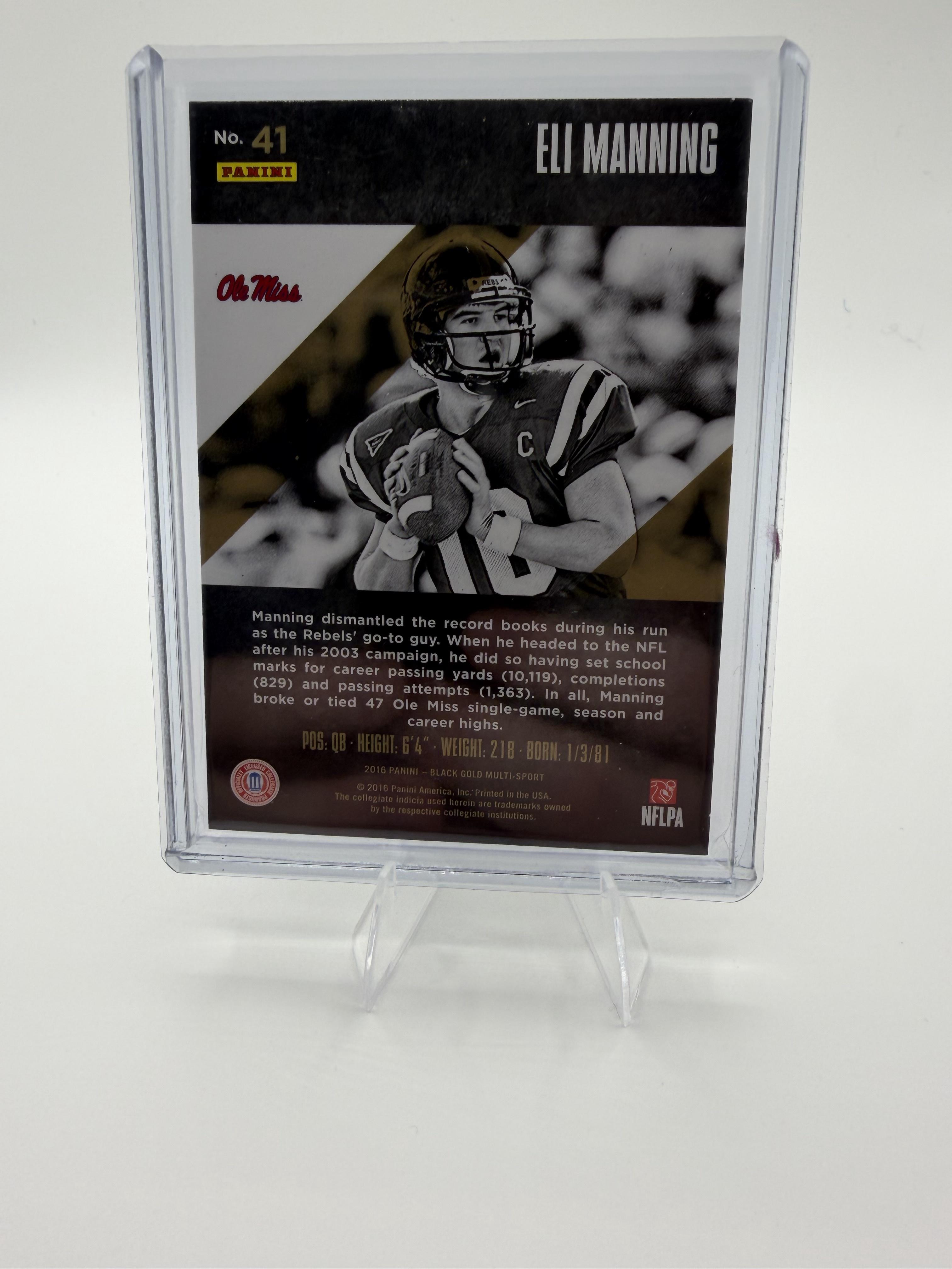 2016 Panini Black Gold Eli Manning Ole Miss Rebels #41 Serial Numbered /99