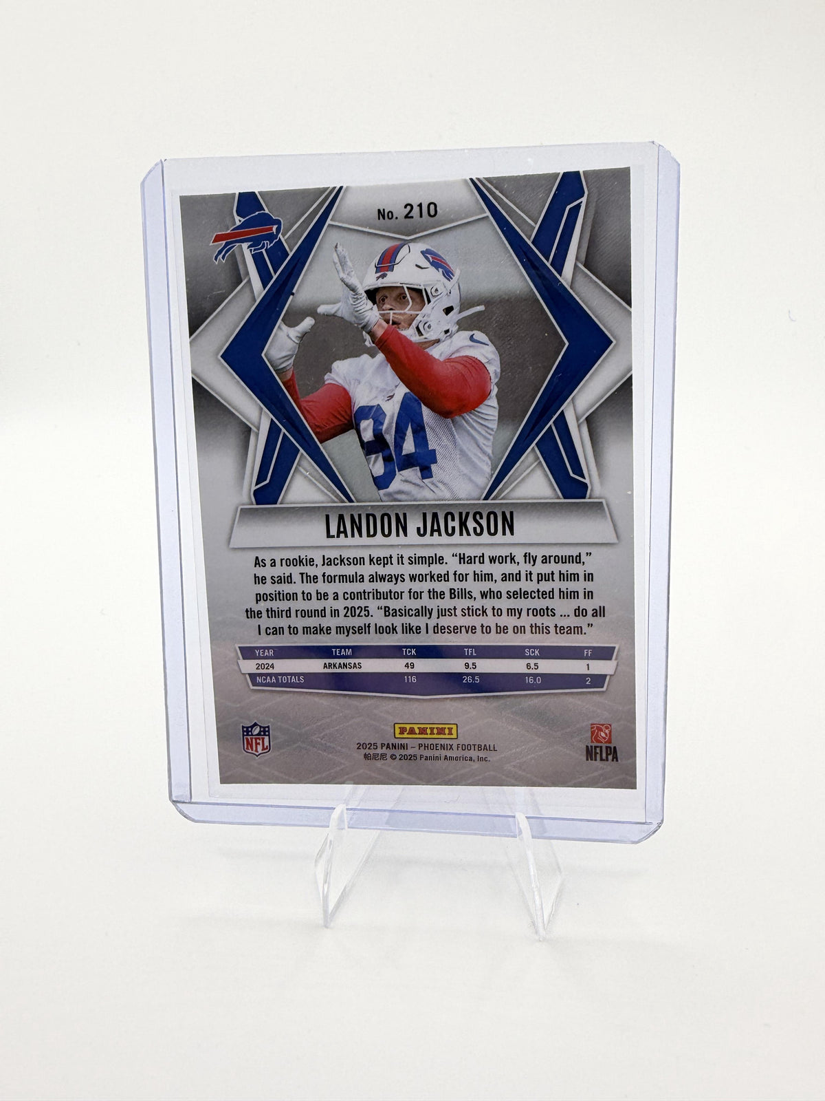 2025 Panini Phoenix Landon Jackson Card RC Buffalo Bills #210