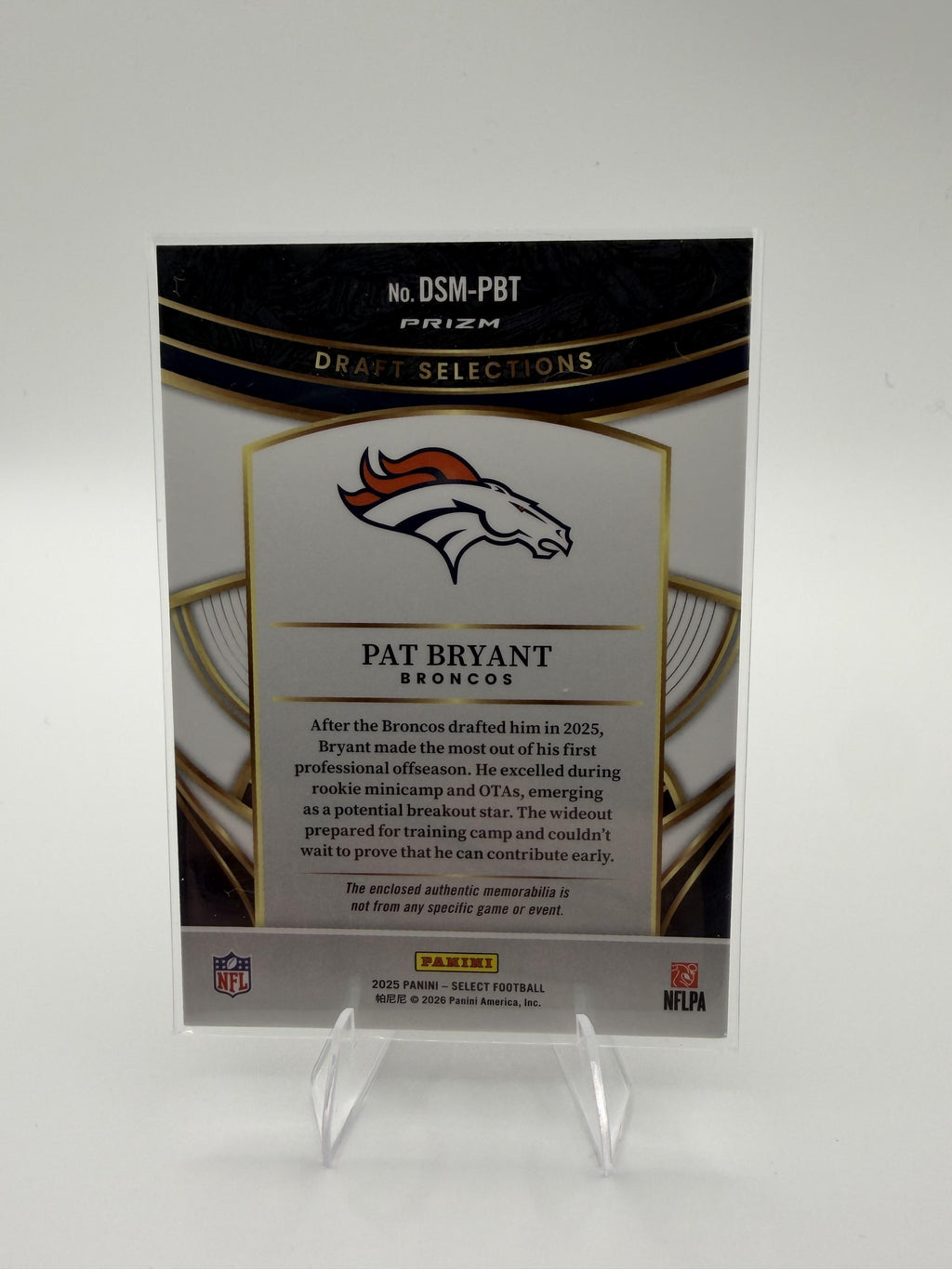 2025 Panini Select Pat Bryant Draft Selections Memorabilia Prizm RC Jersey