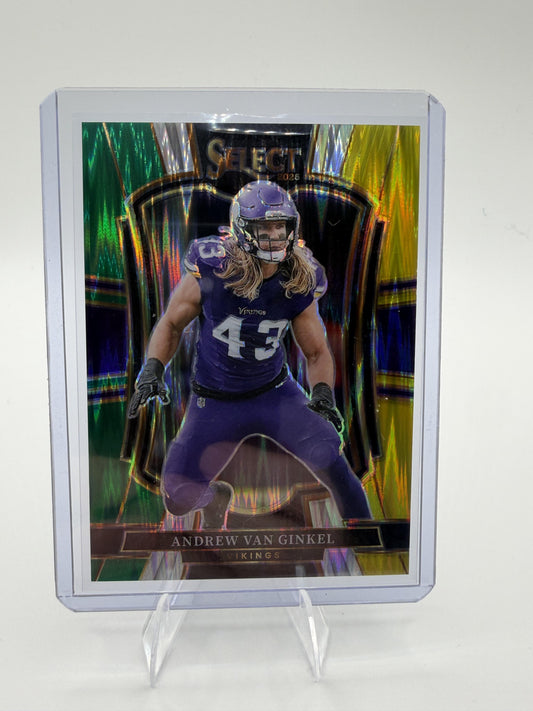 2025 Panini Select Andrew Van Ginkel Card Green & Yellow Prizm Shock  Vikings