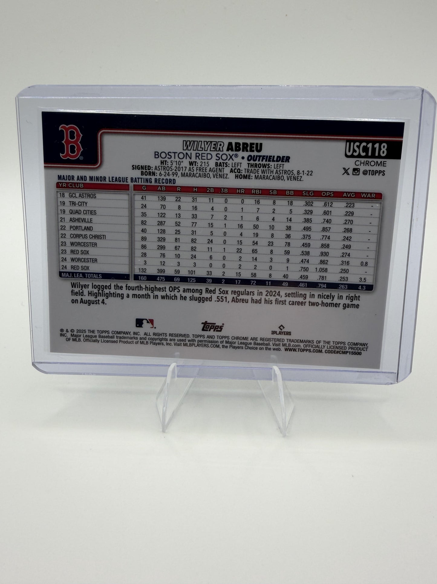 2025 Topps Chrome Update Wilyer Abreu #USC118 RayWave Refractor Boston Red Sox