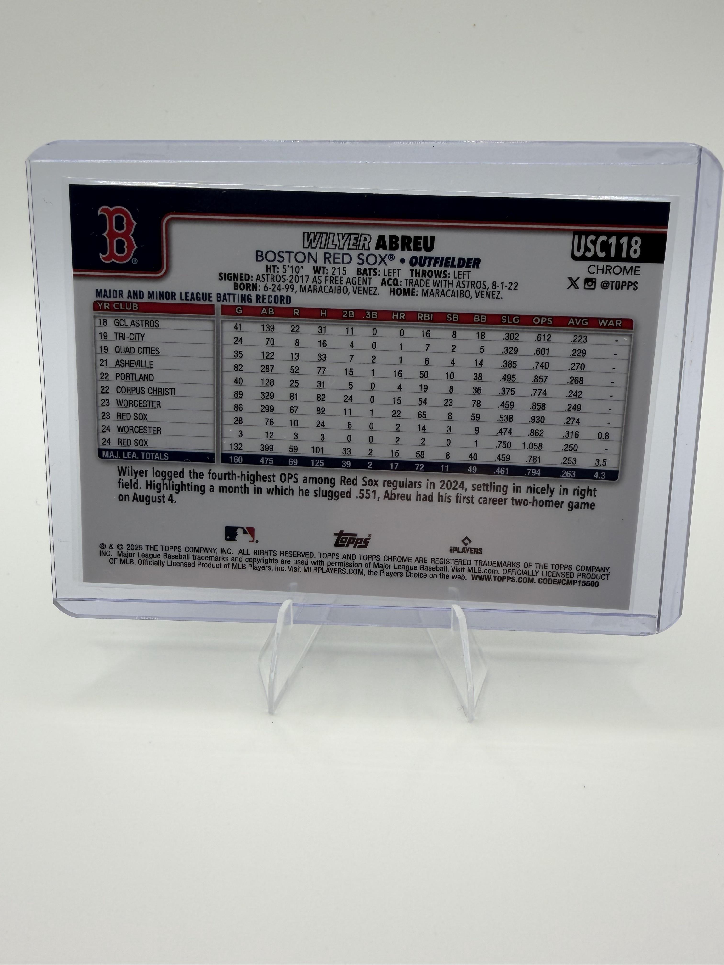 2025 Topps Chrome Update Wilyer Abreu #USC118 RayWave Refractor Boston Red Sox