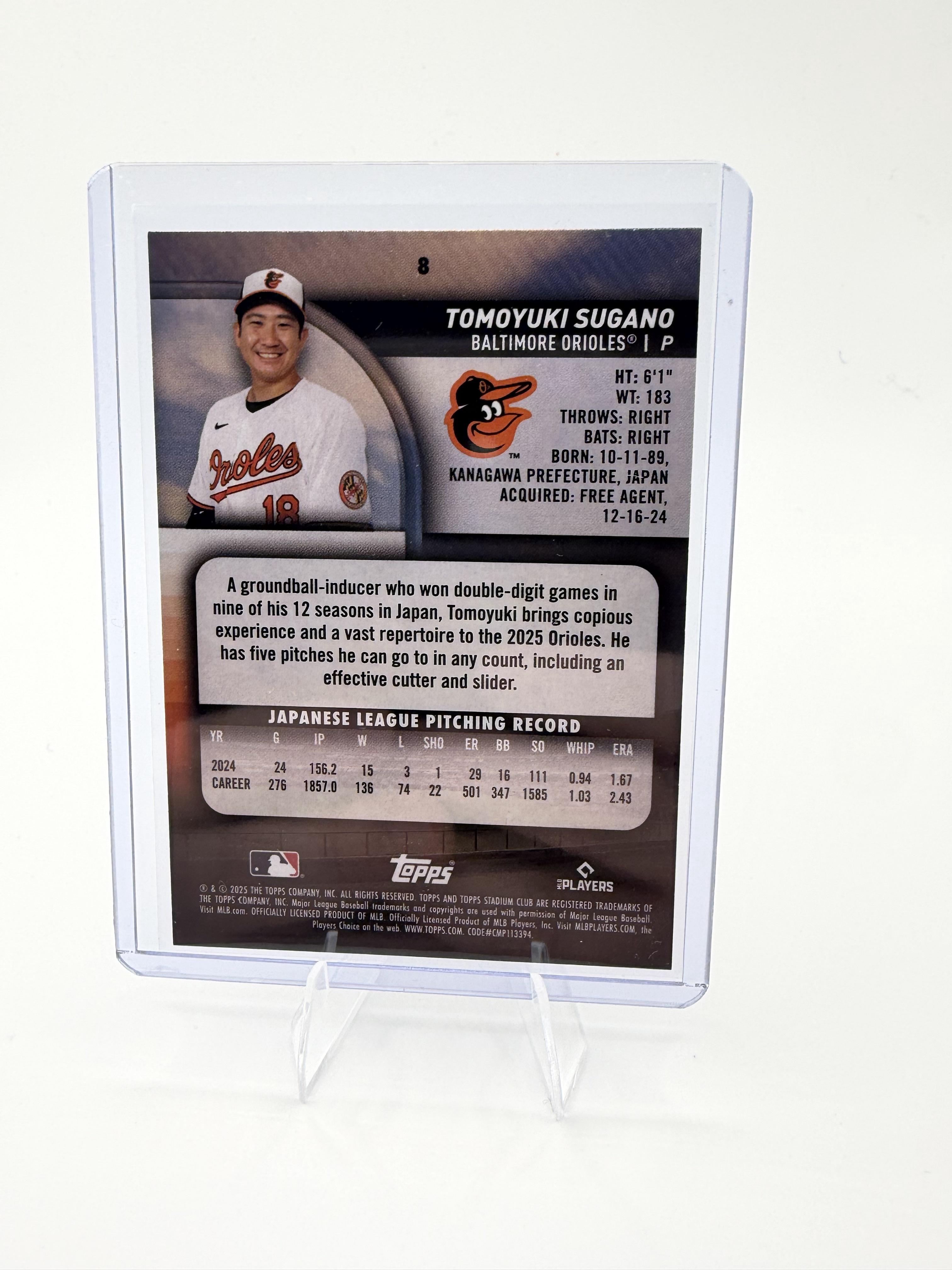 2025 Stadium Club Tomoyuki Sugano Card RC Baltimore Orioles #8