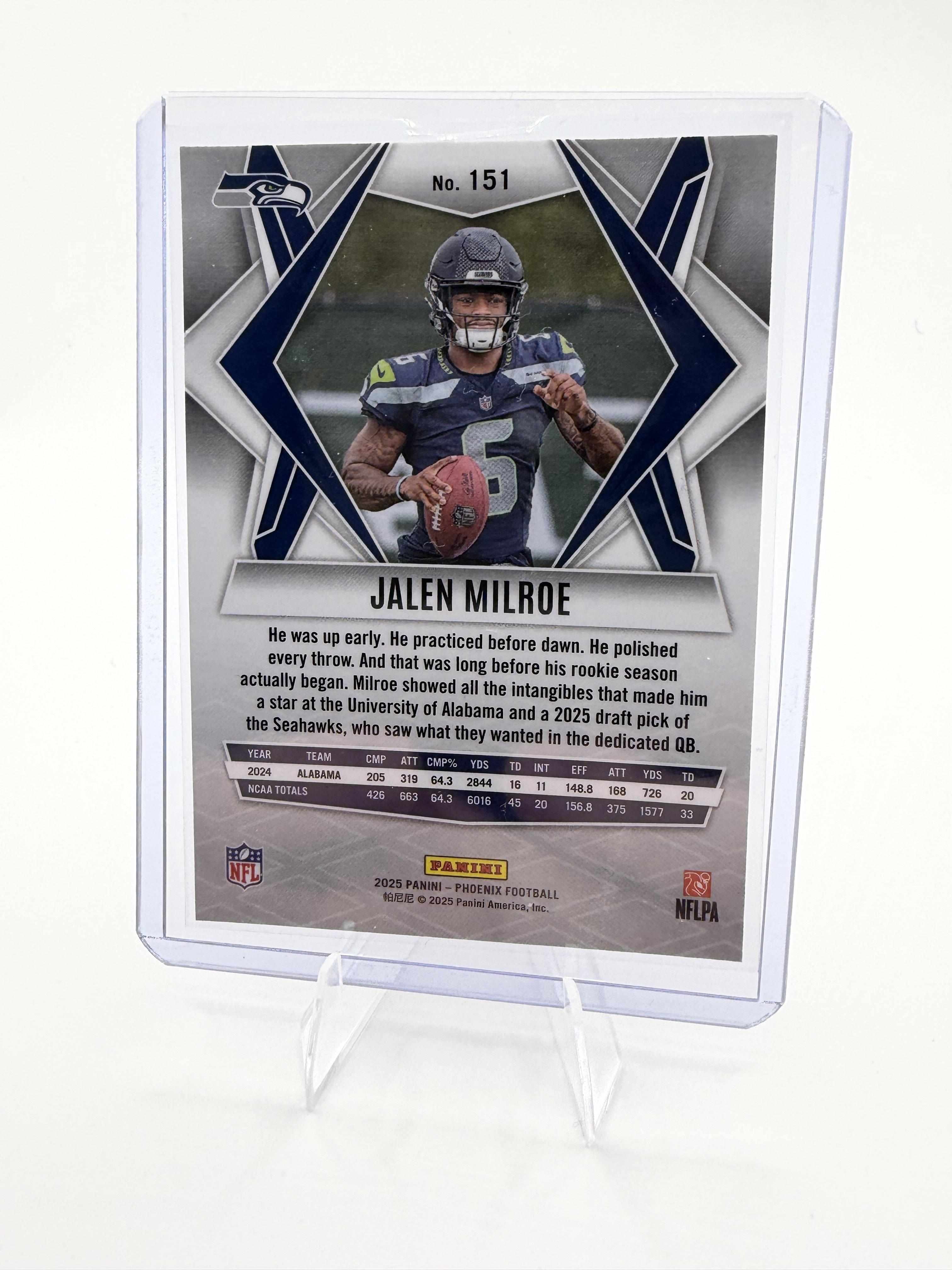 2025 Panini Phoenix Jalen Milroe Card RC Seattle Seahawks #151