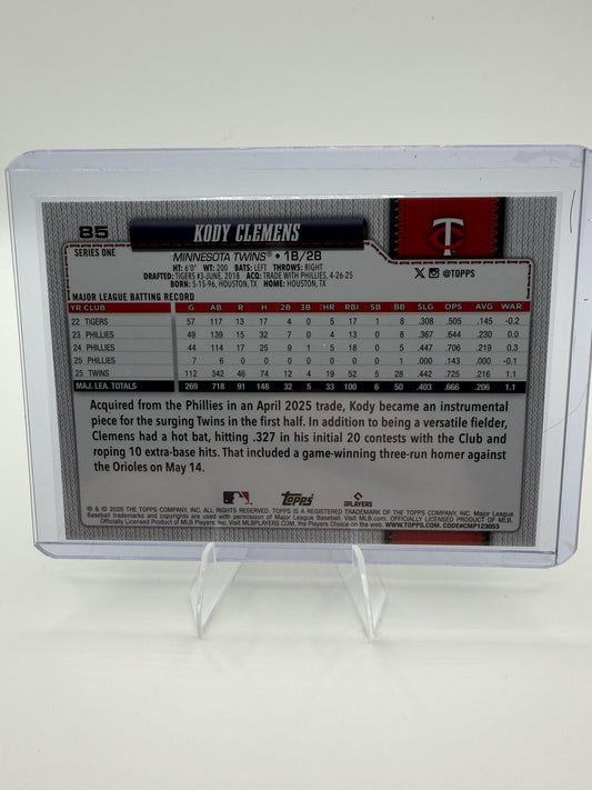 2026 Topps Kody Clemens Card Sandglitter Minnesota Twins #85