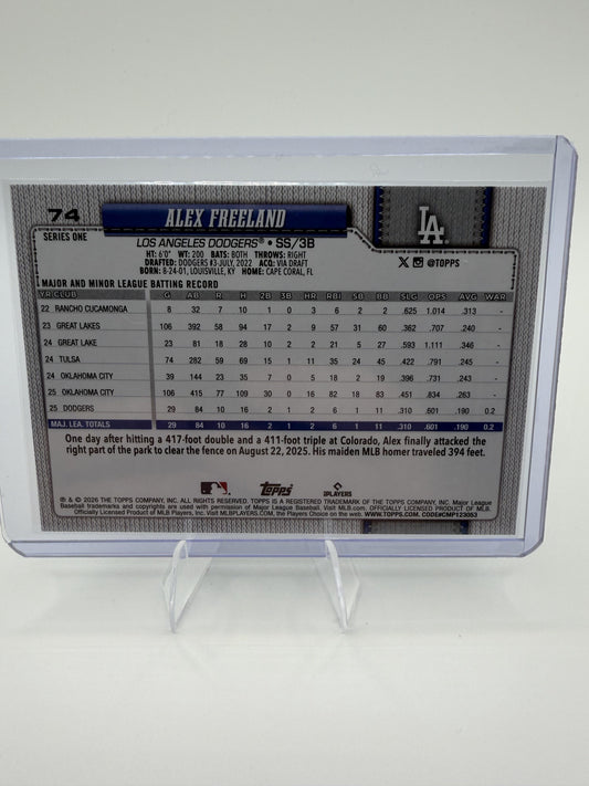 2026 Topps Alex Freeland Card Spring Training Los Angeles Dodgers #74